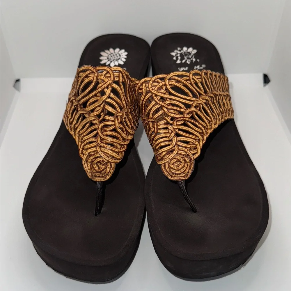 Yellow Box Platform Wedge Sandals w Boho Woven Upper Women’s 10 Tan & Brown - Picture 2 of 10